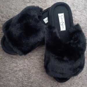 Black Faux Fur Women's Slippers